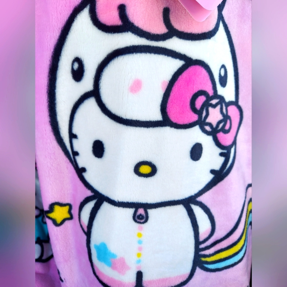 NWT Hello Kitty Unicorn Stars Pink Plush Blanket